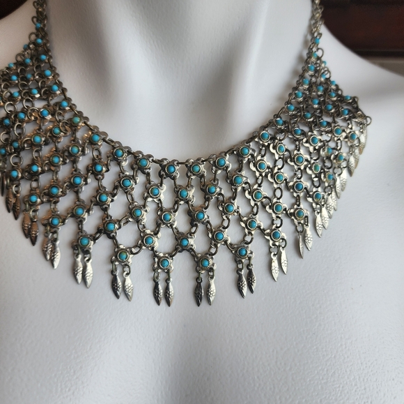 Navajo Turquoise and COIN silver antique necklace - Picture 4 of 17